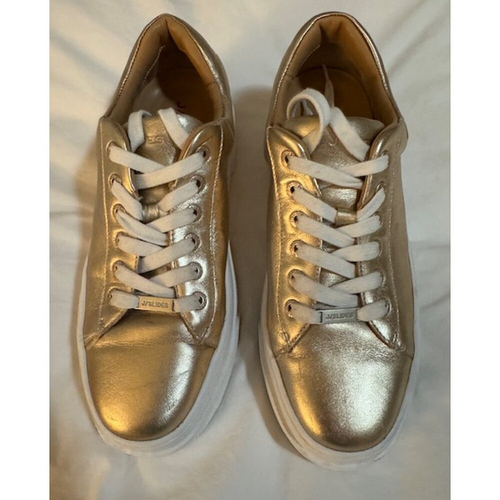 J Slides Gold Metallic Platform Sneakers, Size 8.5